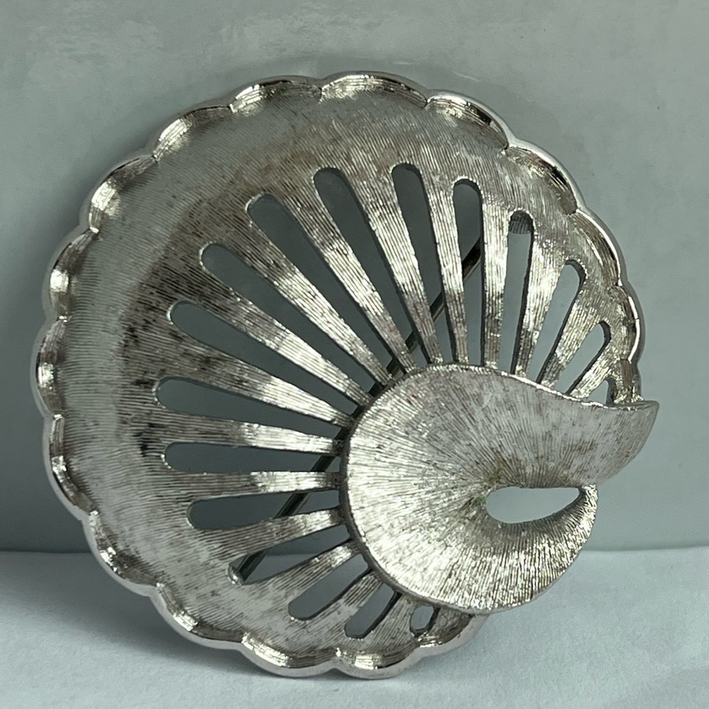 Monet silver tone shell brooch